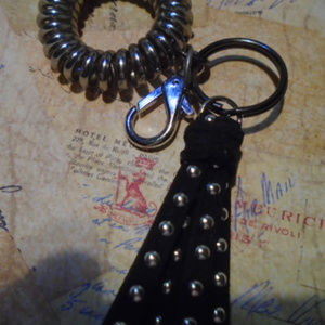 Silver Studded Black Suede Key Chain - Wrist Coil